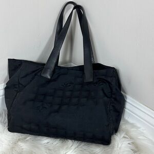 Chanel Black Canvas Travel Classic Logo 2 Handle Tote Bag